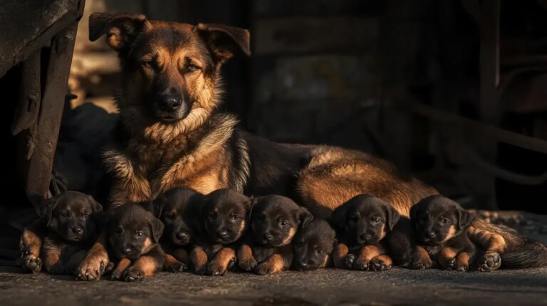 Homeless Mom Dog Guards Eight Puppies Until Help Arrives