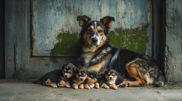 Homeless Mom Dog and Six Pups Saved From Rainy Street