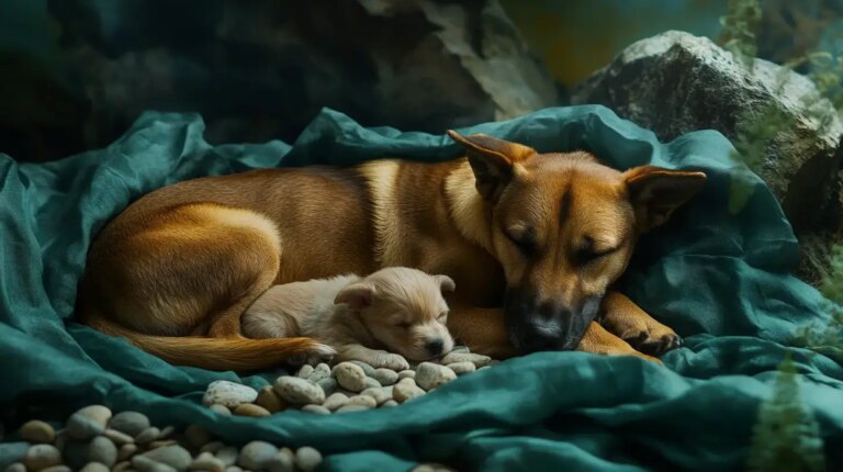 Homeless Mom Dog Guards Pups Until Rescue Brings Family to Safety