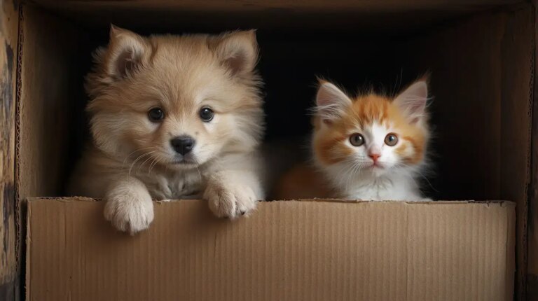 Market Puppy and Cat Best Friends Find Separate Happy Endings