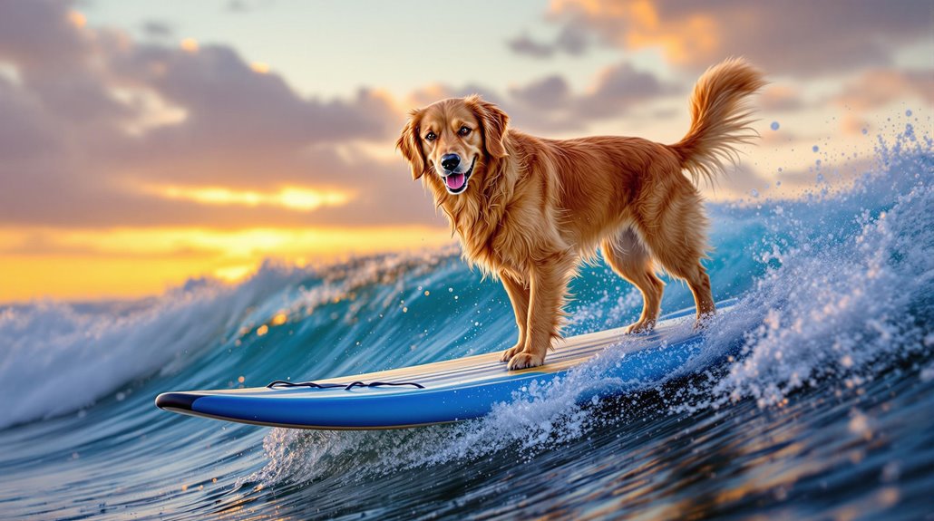 pups riding waves together