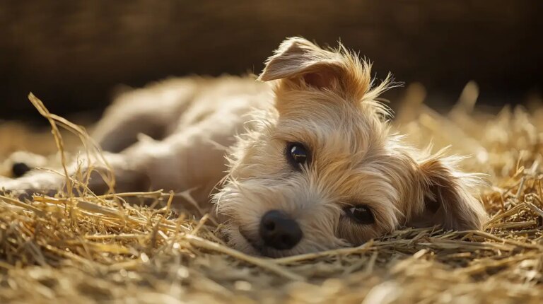 Starving Mom Dog Shields Newborn Pups Until Help Arrives